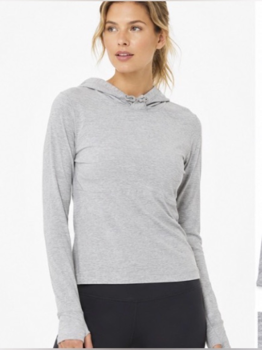 Alo Yoga Gray Lightweight Hooded Long Sleeve Performance Top Size M
